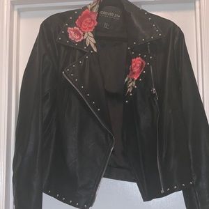 Forever 21 Faux Leather Jacket- Rose Detail
